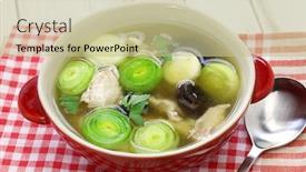  Presentation with soup - Slides having cock-a-leekie-soup-scottish background and a mint green colored foreground