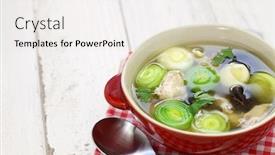  Presentation with soup - Colorful slides enhanced with cock-a-leekie-soup-scottish backdrop and a sky blue colored foreground