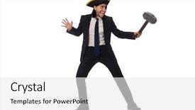  Presentation with pirate anchor - Cool new slides with cock fight - pirate businessman holding hammer isolated backdrop and a white colored foreground