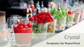  Presentation with cocktail bar - Beautiful presentation theme featuring cocktail cherries herbs and flowers on bar counter backdrop and a sky blue colored foreground