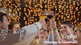  Presentation with group - Beautiful PPT layouts featuring cocktail dinner - group of happy young people backdrop and a coral colored foreground