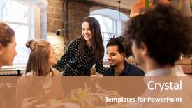  Presentation with happy holidays - Audience pleasing presentation consisting of cocktail dinner - leisure food drinks people backdrop and a coral colored foreground