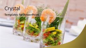  Presentation with prawn - PPT layouts consisting of cocktail dinner - prawn salad served background and a lemonade colored foreground