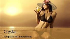  Presentation with beautiful skin and beach - Audience pleasing slide deck consisting of cocktail free - portrait of a beautiful woman backdrop and a gold colored foreground