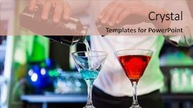  Presentation with cocktail bar - PPT theme with cocktail from shaker into glasses background and a coral colored foreground