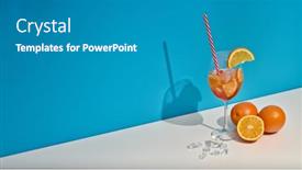  Presentation with blue orange white - Amazing slide deck having cocktail-fruit-drink-with-ice backdrop and a gray colored foreground