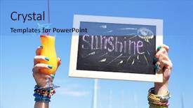  Presentation with invitation - Presentation theme with cocktail invitation - blank chalkboard in female hand background and a light blue colored foreground