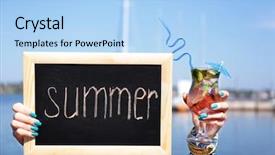  Presentation with invitation - Presentation theme with cocktail invitation - blank chalkboard in female hand background and a light blue colored foreground