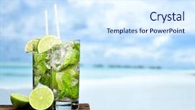  Presentation with lemon - Colorful slide deck enhanced with cocktail mojito ice lemon straws backdrop and a sky blue colored foreground