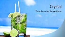  Presentation with cocktail - PPT layouts having cocktail mojito ice lemon straws background and a light blue colored foreground