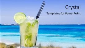  Presentation with ice lemon tea - PPT theme featuring cocktail mojito ice lemon straws background and a light blue colored foreground