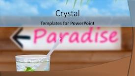  Presentation with paradise - PPT layouts enhanced with cocktail mojito in a written paradise word wood wall arrow sign photo-illustration background and a light blue colored foreground