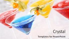  Presentation with delicious cakes pastry fruit - Amazing slide deck having cocktail party - delicious coctails garnished with fruits backdrop and a sky blue colored foreground