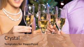  Presentation with crystal image - Theme having cocktail party - image of people hands background and a coral colored foreground