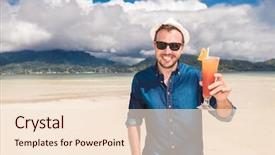  Presentation with beach party invitation - Amazing theme having cocktail party invitation - happy young man invites you backdrop and a lemonade colored foreground