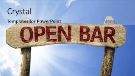  Presentation with summer party - Audience pleasing presentation theme consisting of cocktail party invitation - open bar wooden sign backdrop and a light blue colored foreground