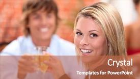  Presentation with toasting - PPT theme with cocktail party invitation - portrait of a woman toasting background and a red colored foreground