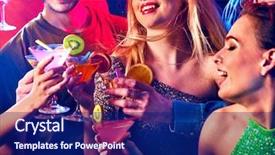  Presentation with cocktail party - Slide deck having cocktail party with group people dancing and drink cocktail happy women and men have fun in night club background and a navy blue colored foreground