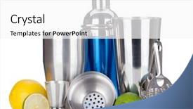  Presentation with cocktail - Amazing presentation having cocktail shaker strainer measuring cup backdrop and a white colored foreground