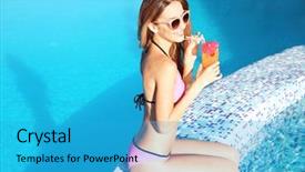  Presentation with swimming pool - PPT theme enhanced with cocktail while sitting on ledge background and a teal colored foreground