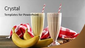  Presentation with milk bottle and milk glass - PPT theme consisting of cocktail with banana and cookies background and a  colored foreground