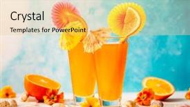  Presentation with orange slice - Audience pleasing presentation design consisting of white wooden table against turquoise backdrop and a lemonade colored foreground