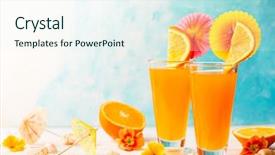  Presentation with orange slice - PPT layouts featuring white wooden table against turquoise background and a sky blue colored foreground