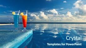  Presentation with swimming - Slide deck with cocktails near the swimming pool background and a ocean colored foreground