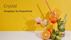  Presentation with beverages - PPT theme consisting of cocktails-set-glasses-with-various background and a gold colored foreground