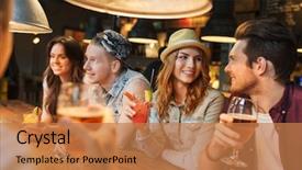 Presentation with people talking - Slide set enhanced with cocktails talking at bar background and a coral colored foreground
