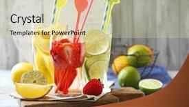  Presentation with lemon lime - Colorful presentation enhanced with cocktails with fresh strawberries and lemon lime on wooden background backdrop and a soft green colored foreground