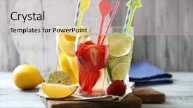  Presentation with lemon lime - Cool new PPT theme with cocktails with fresh strawberries and lemon lime on wooden background backdrop and a light gray colored foreground