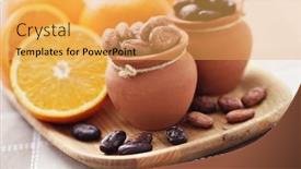  Presentation with cocoa beans - Slides enhanced with cocoa-beans-and-fresh-oranges background and a yellow colored foreground
