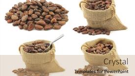  Presentation with cocoa beans - PPT theme having cocoa-beans-in-a-burlap background and a coral colored foreground