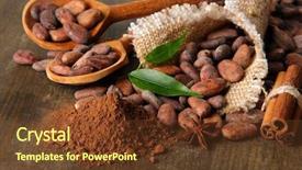  Presentation with cocoa beans - Theme with cocoa beans in spoons cocoa background and a tawny brown colored foreground