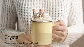  Presentation with cocoa - Amazing slide deck having waffle roll - woman holding metal mug backdrop and a coral colored foreground