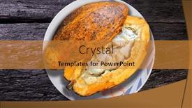  Presentation with tropical fruit - Slides having cocoa-fruit-hanging-plant-tropical background and a gold colored foreground