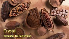  Presentation with food cocoa - Cool new PPT theme with cocoa-pod-and-chocolate-bar backdrop and a tawny brown colored foreground