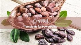  Presentation with cocoa pod - PPT theme featuring cocoa pod and cocoa beans on the wooden table background and a red colored foreground