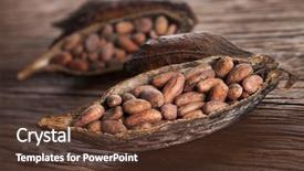  Presentation with cocoa pod - Theme consisting of cocoa pod on wooden table background and a tawny brown colored foreground