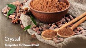  Presentation with cocoa beans - Audience pleasing slide set consisting of cocoa powder and cocoa beans backdrop and a coral colored foreground