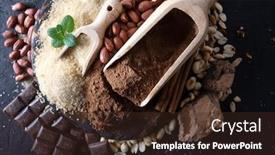  Presentation with food cocoa - Cool new slide deck with cocoa-powder-chocolate-nuts backdrop and a tawny brown colored foreground