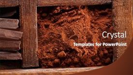  Presentation with cocoa - Cool new slide set with cocoa powder in old spicy box wooden background backdrop and a tawny brown colored foreground