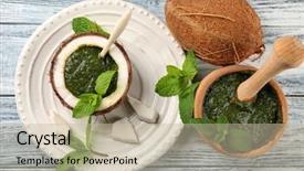  Presentation with mortar - Slide set featuring coconut and mortar with chutney background and a mint green colored foreground