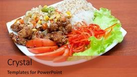 Presentation with vegetables coconut - Presentation theme featuring coconut chutney - plate of chinese rice background and a red colored foreground