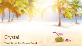  Presentation with fresh coconut juice decorated tropical - Colorful PPT theme enhanced with coconut cocktail on tropical beach backdrop and a cream colored foreground