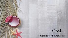  Presentation with shells - PPT theme enhanced with coconut cocktail starfish and shells on the pool deck background and a light gray colored foreground