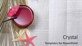  Presentation with coconut shell fresh whole - Audience pleasing slides consisting of coconut cocktail starfish and shells on the pool deck backdrop and a light gray colored foreground