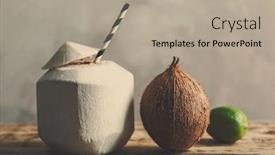  Presentation with nut - Colorful PPT theme enhanced with coconut-cocktail-with-straw backdrop and a mint green colored foreground