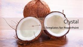  Presentation with coconut - Colorful presentation design enhanced with coconut cut in half on wooden board backdrop and a coral colored foreground